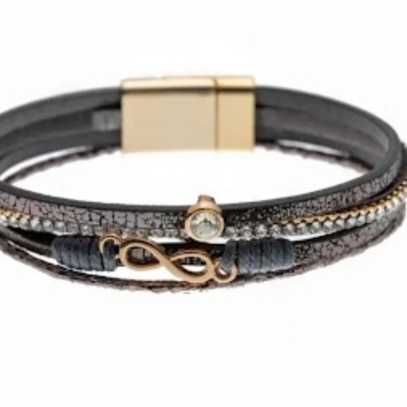Bohemian Multilayer Black PU Leather Wrap Bracelet - Magnetic Clasp - Picture 3 of 3